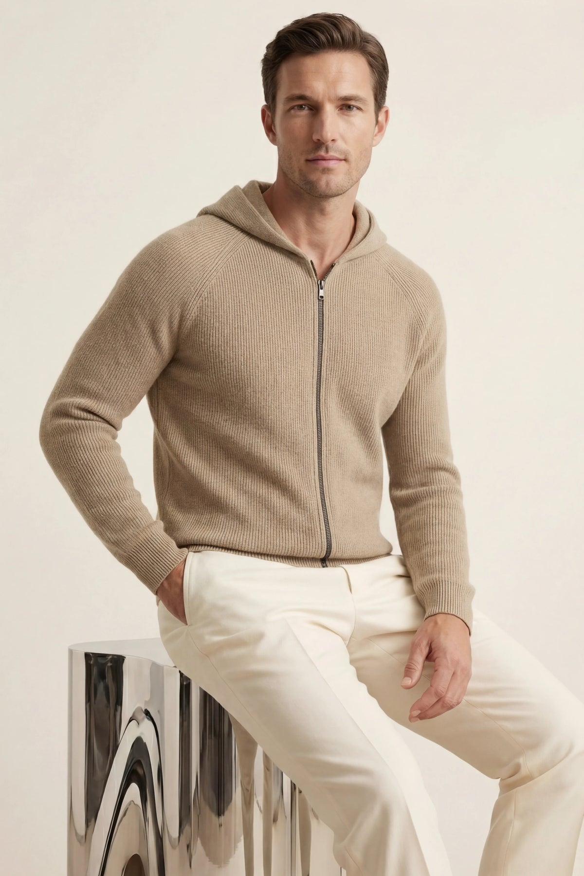Herren Kapuzenpullover mit Rippstruktur