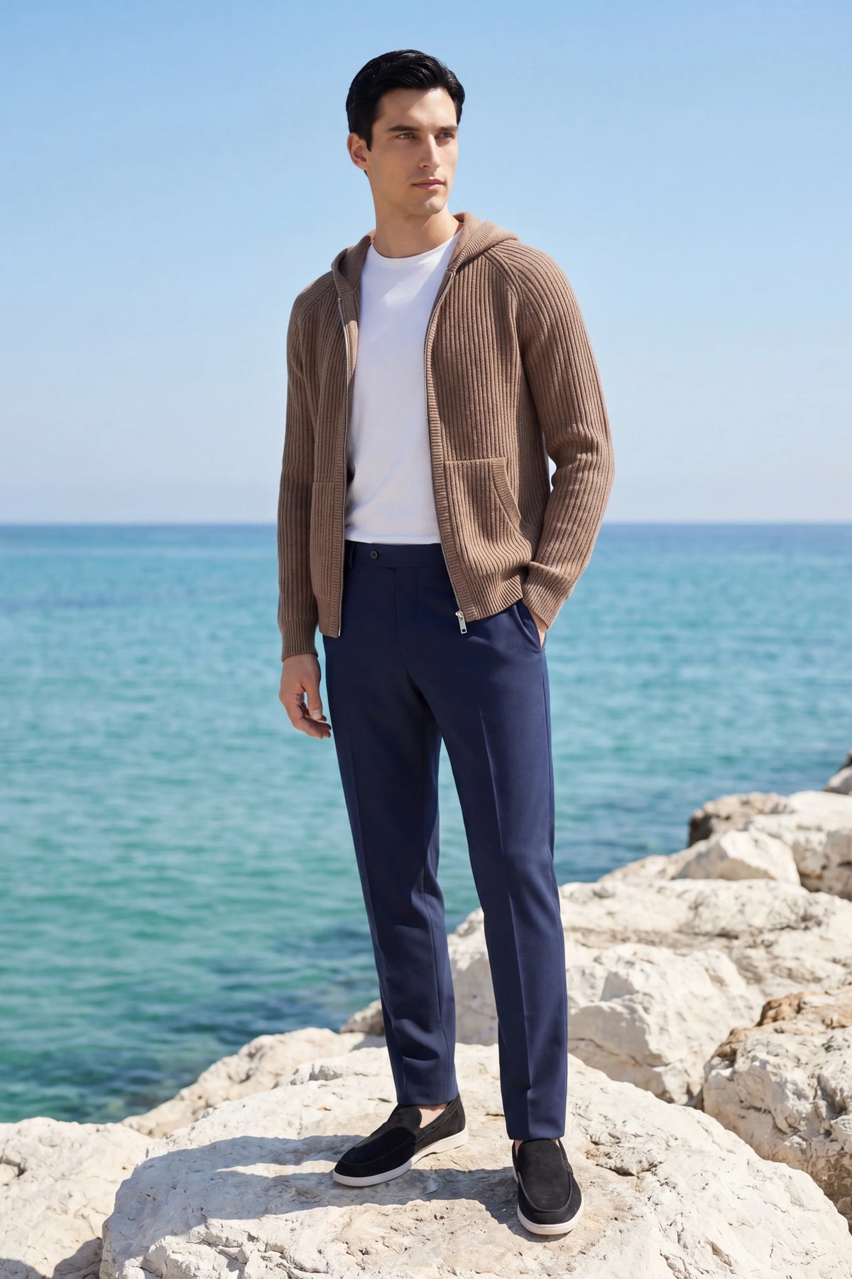 Herren Kapuzenpullover mit Rippstruktur