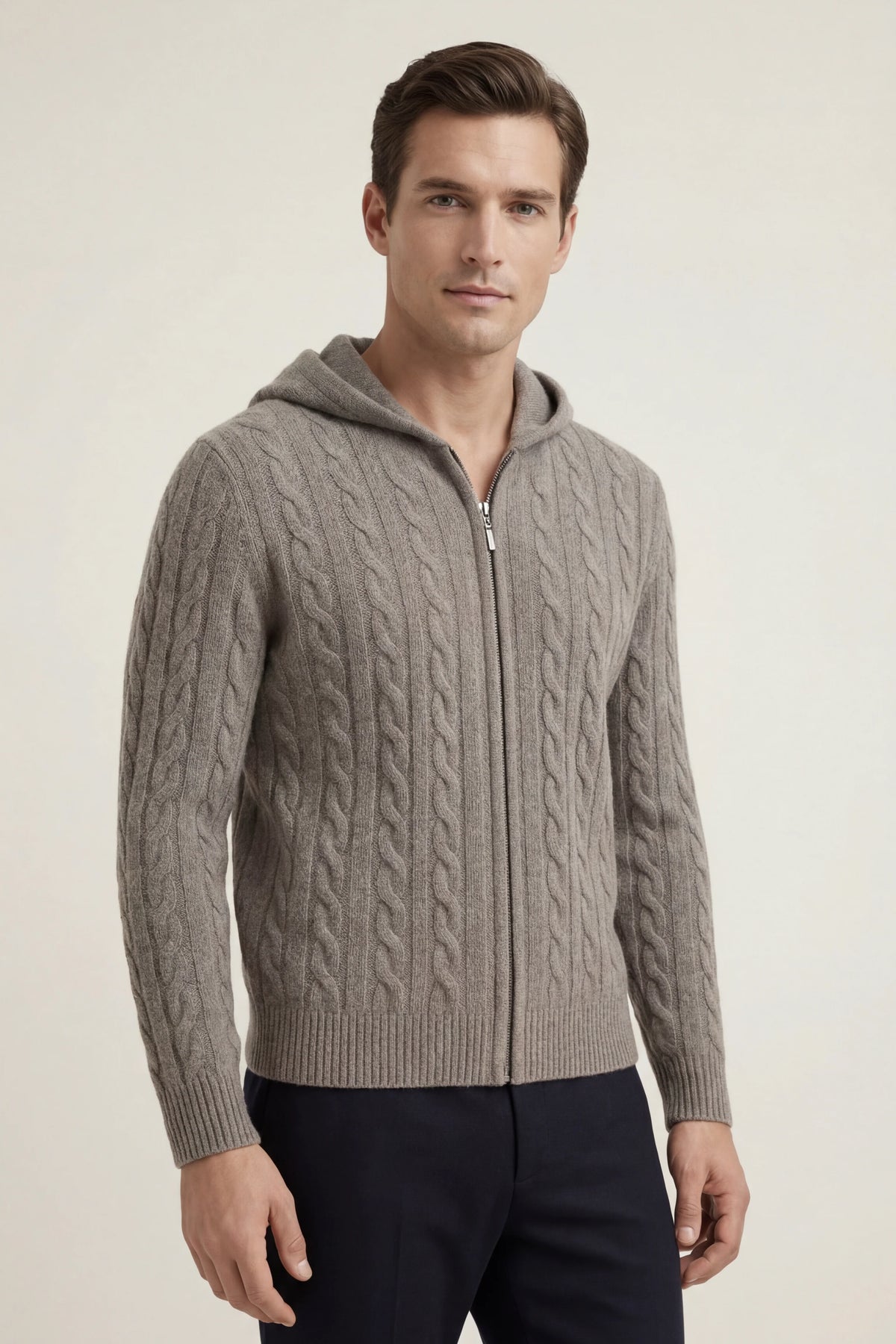 Herren Kapuzenpullover mit Zopfmuster