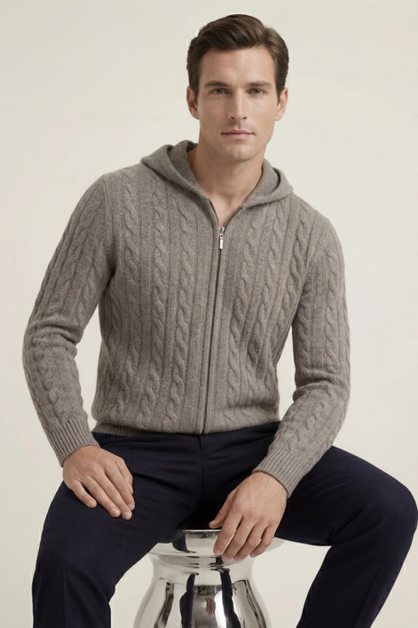 Herren Kapuzenpullover mit Zopfmuster