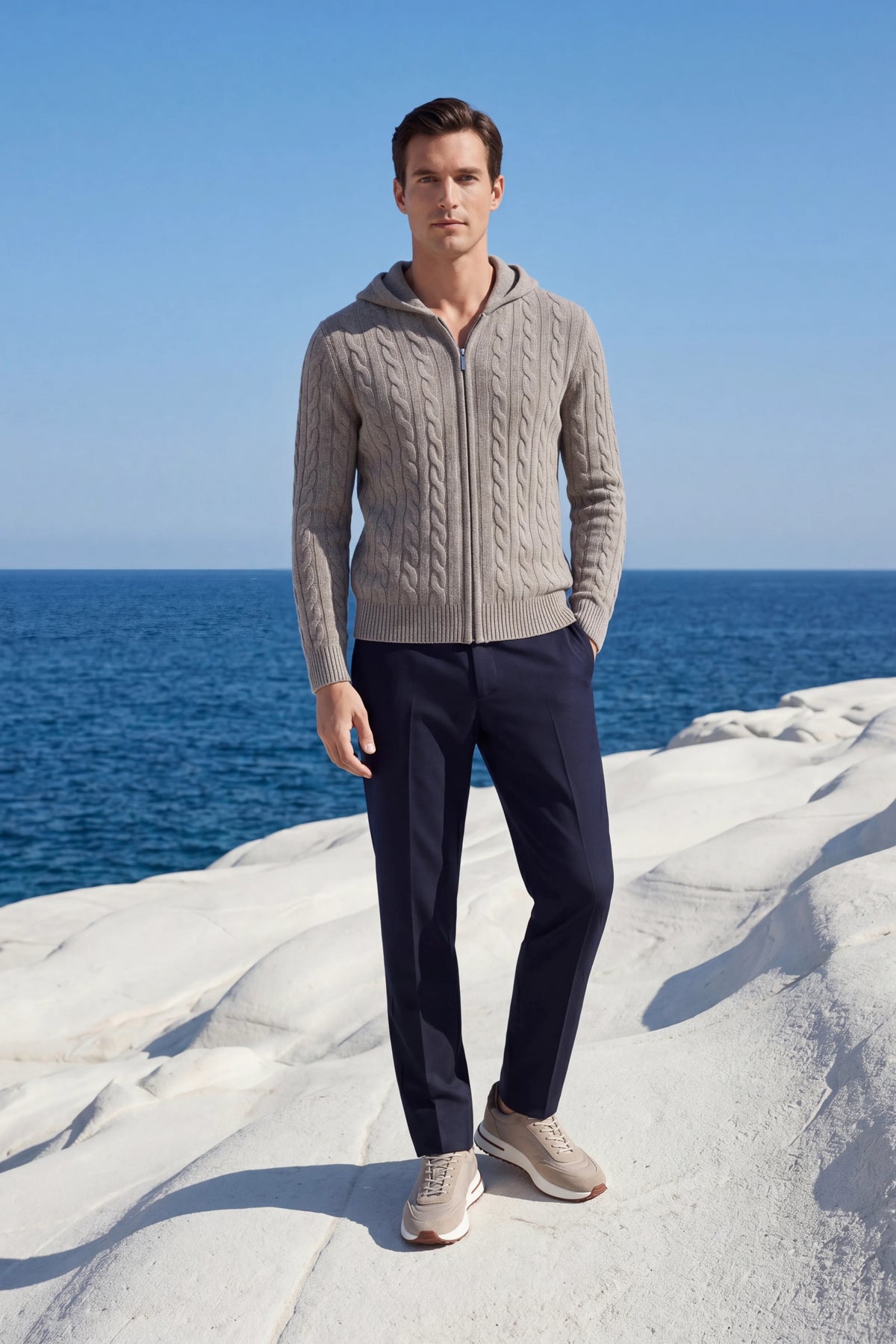 Herren Kapuzenpullover mit Zopfmuster