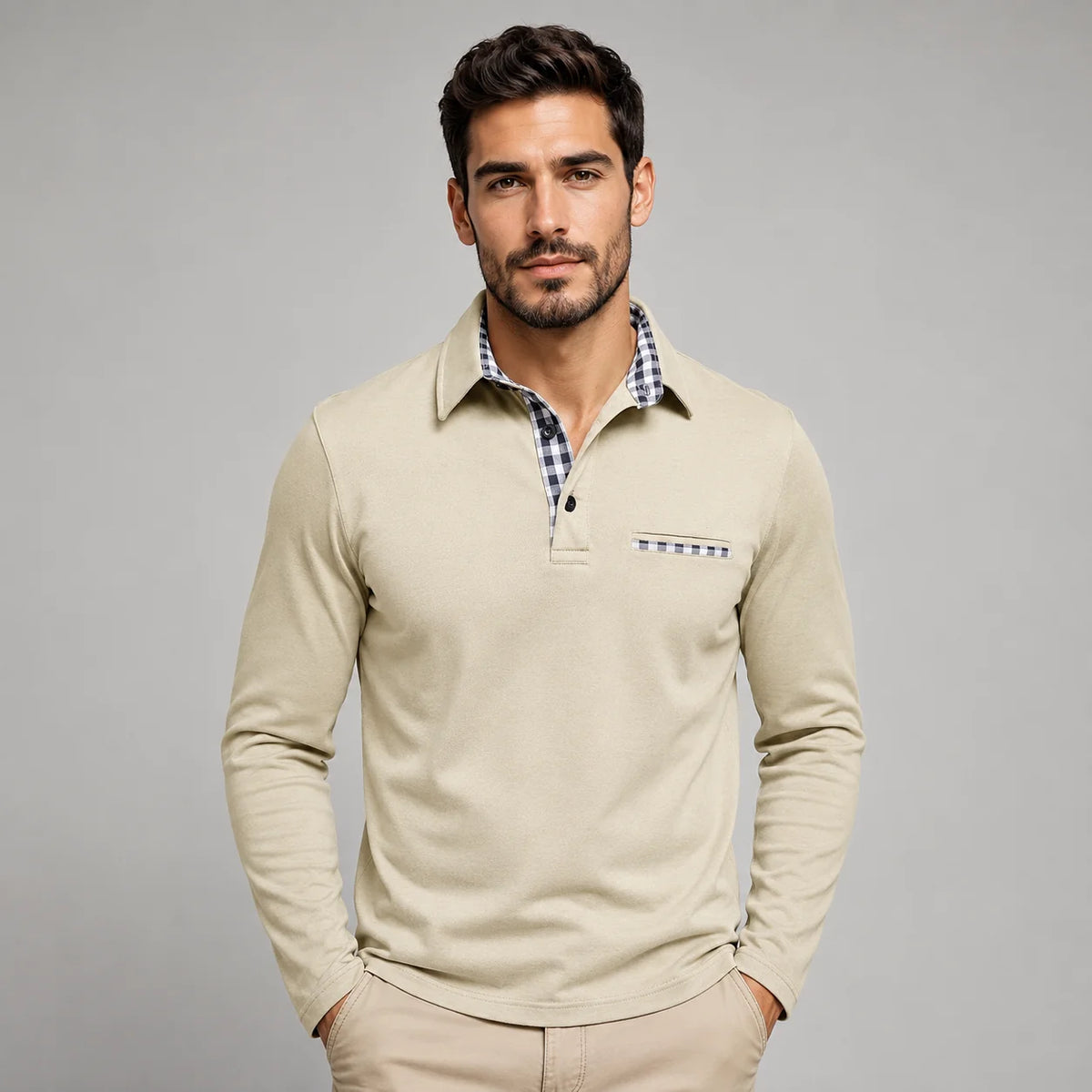Herren Langarm Polohemd Klassisch Elegant