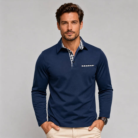 Herren Langarm Polohemd Klassisch Elegant
