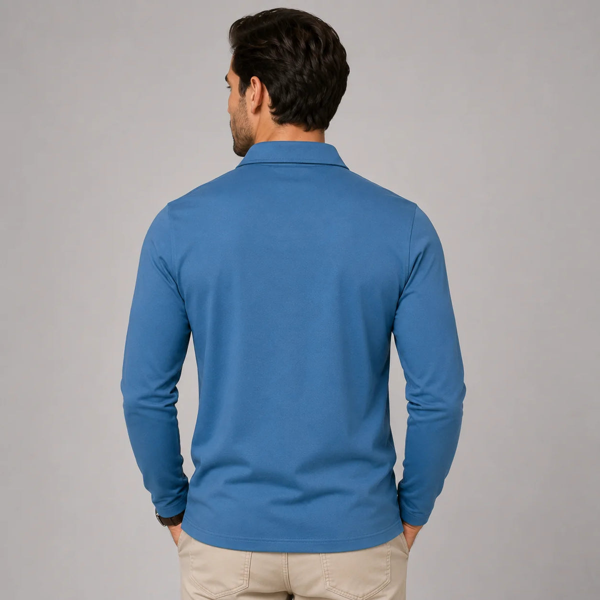 Herren Langarm Polohemd Klassisch Elegant
