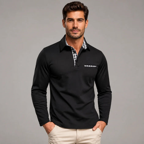Herren Langarm Polohemd Klassisch Elegant