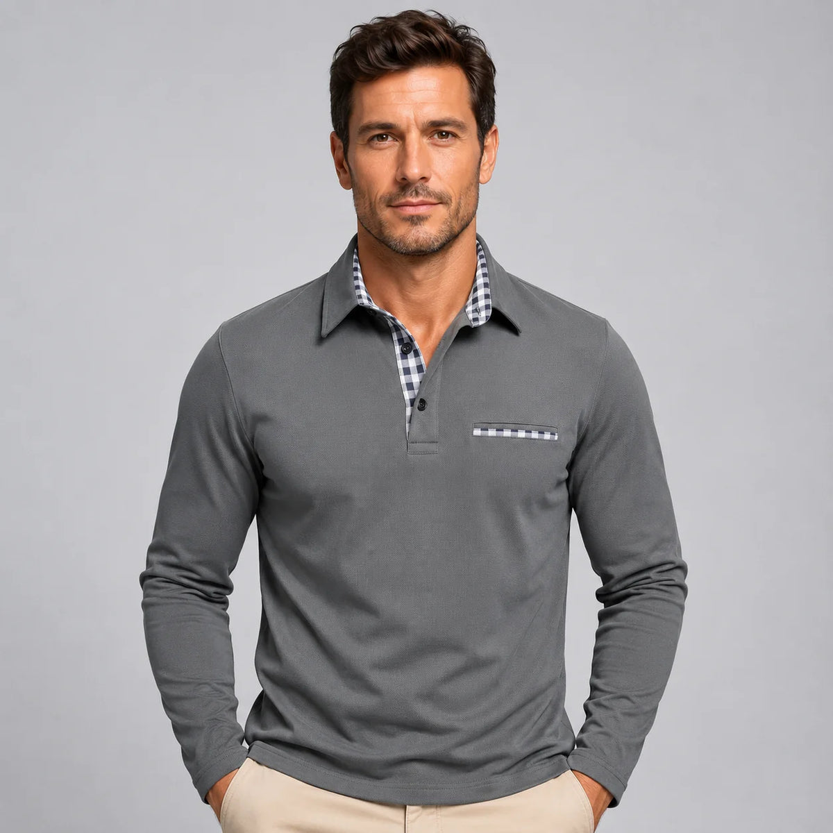 Herren Langarm Polohemd Klassisch Elegant