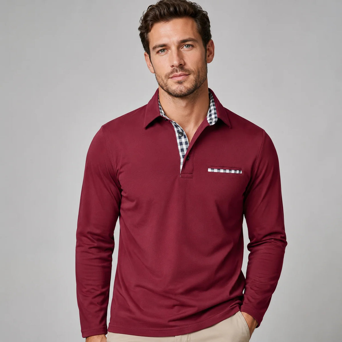 Herren Langarm Polohemd Klassisch Elegant