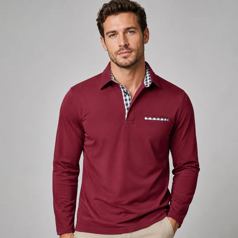 Herren Langarm Polohemd Klassisch Elegant