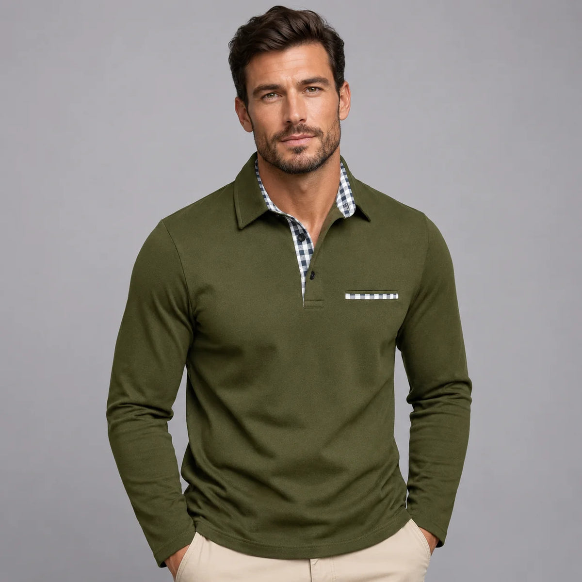 Herren Langarm Polohemd Klassisch Elegant