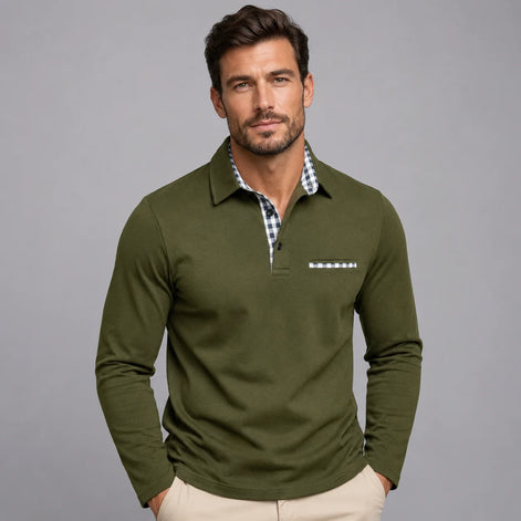 Herren Langarm Polohemd Klassisch Elegant