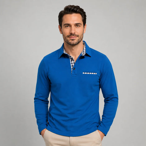 Herren Langarm Polohemd Klassisch Elegant