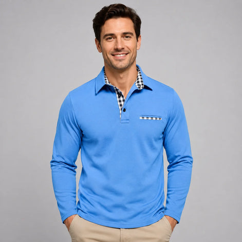 Herren Langarm Polohemd Klassisch Elegant