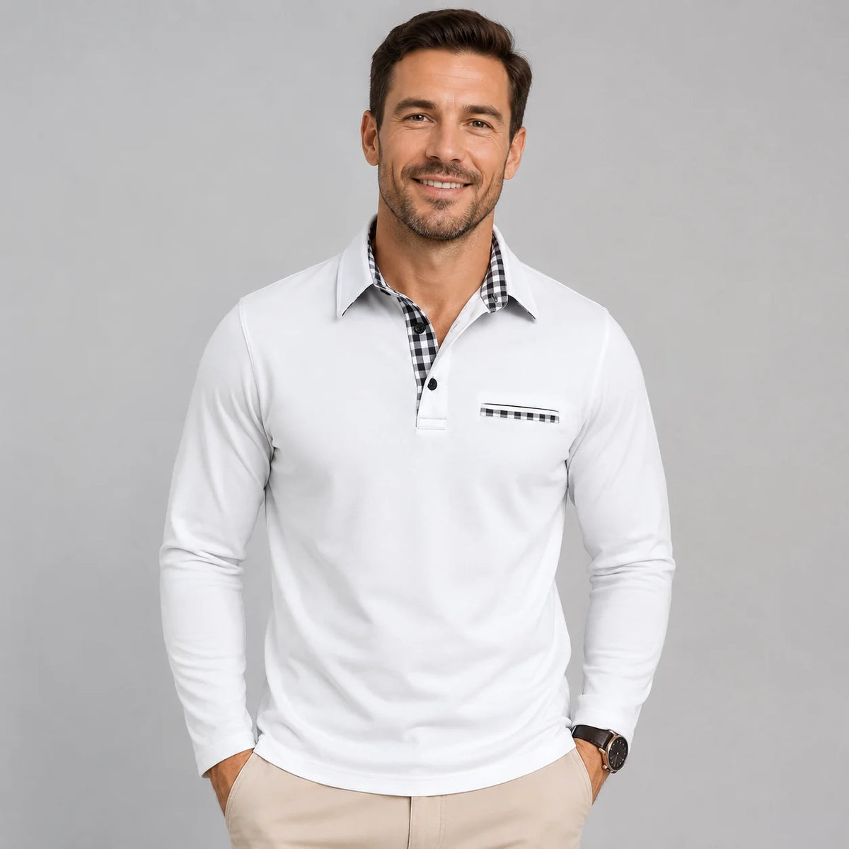Herren Langarm Polohemd Klassisch Elegant