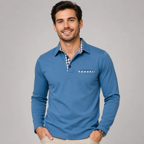 Herren Langarm Polohemd Klassisch Elegant
