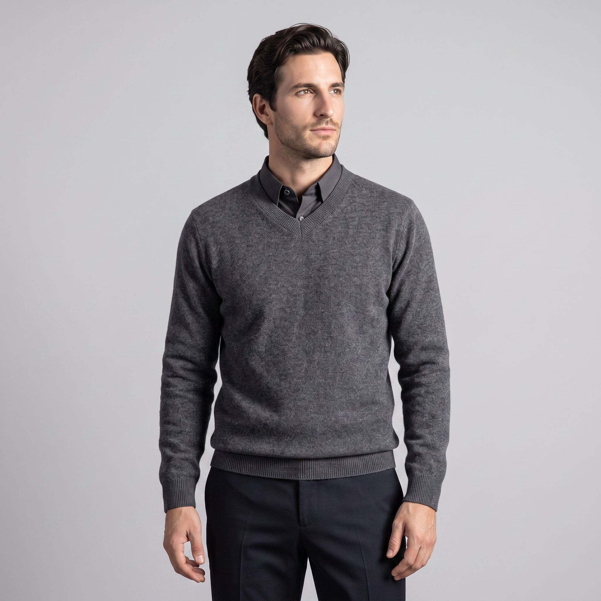 Herren Lässiger Langarm-Pullover mit V-Ausschnitt