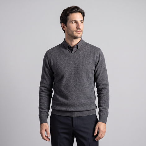 Herren Lässiger Langarm-Pullover mit V-Ausschnitt