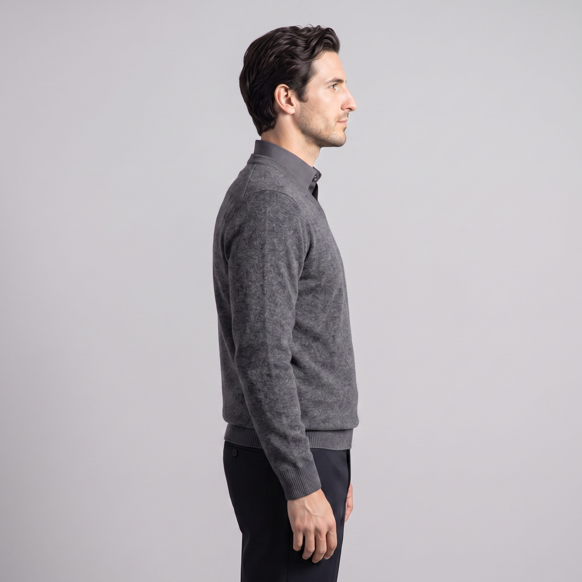 Herren Lässiger Langarm-Pullover mit V-Ausschnitt