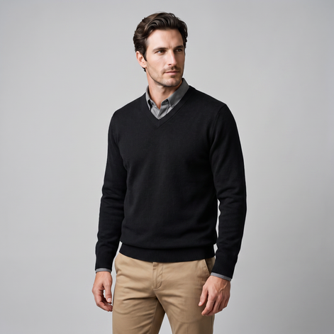 Herren Lässiger Langarm-Pullover mit V-Ausschnitt