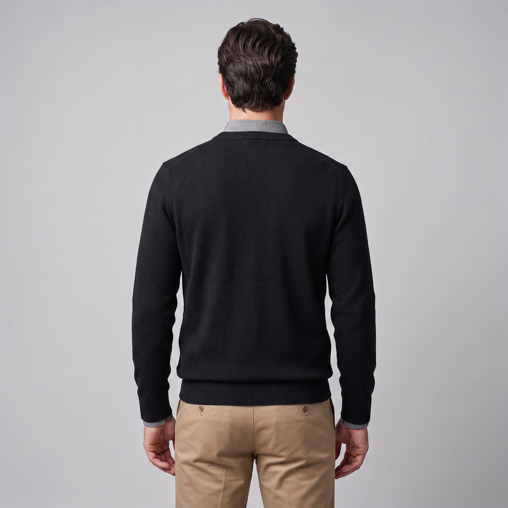 Herren Lässiger Langarm-Pullover mit V-Ausschnitt