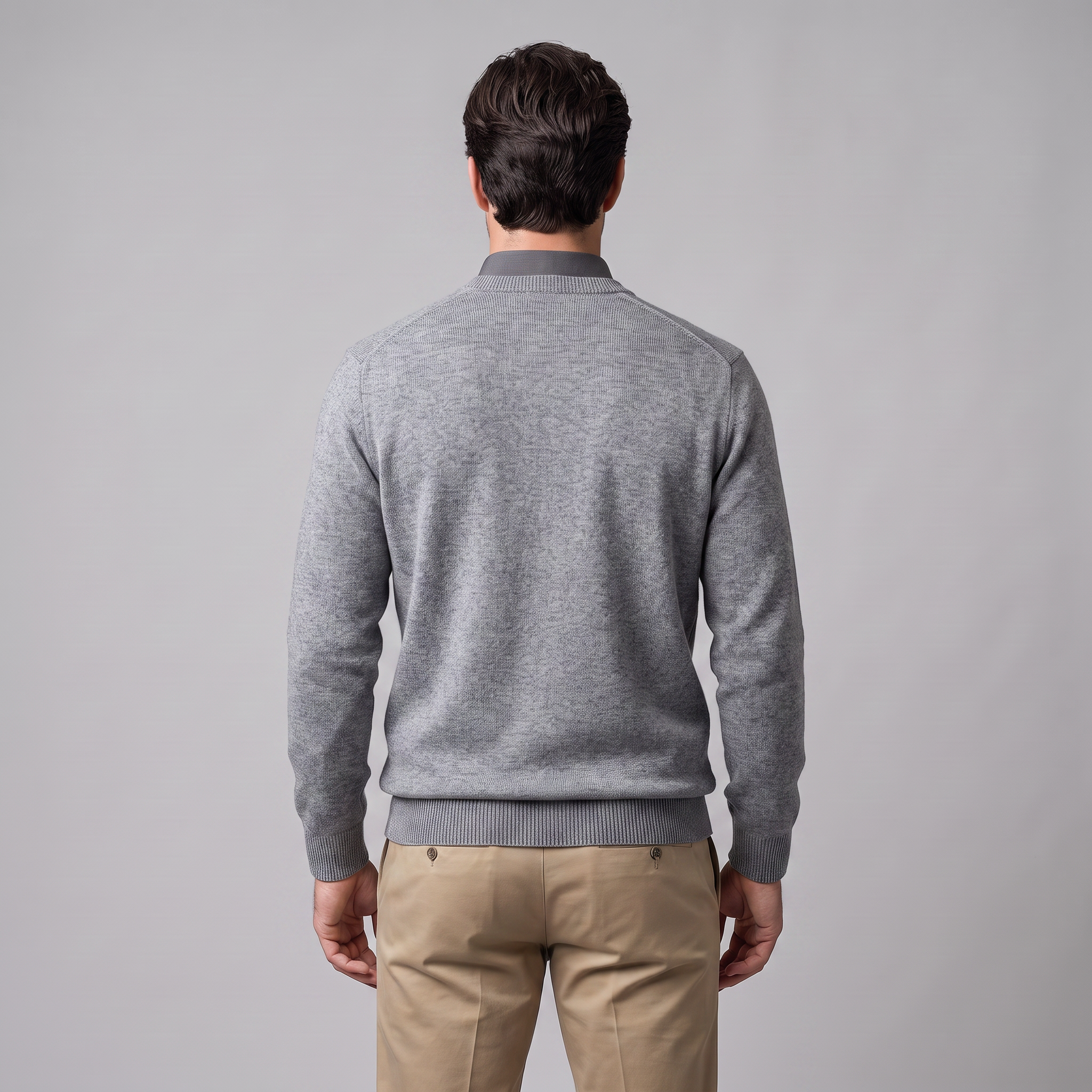Herren Lässiger Langarm-Pullover mit V-Ausschnitt