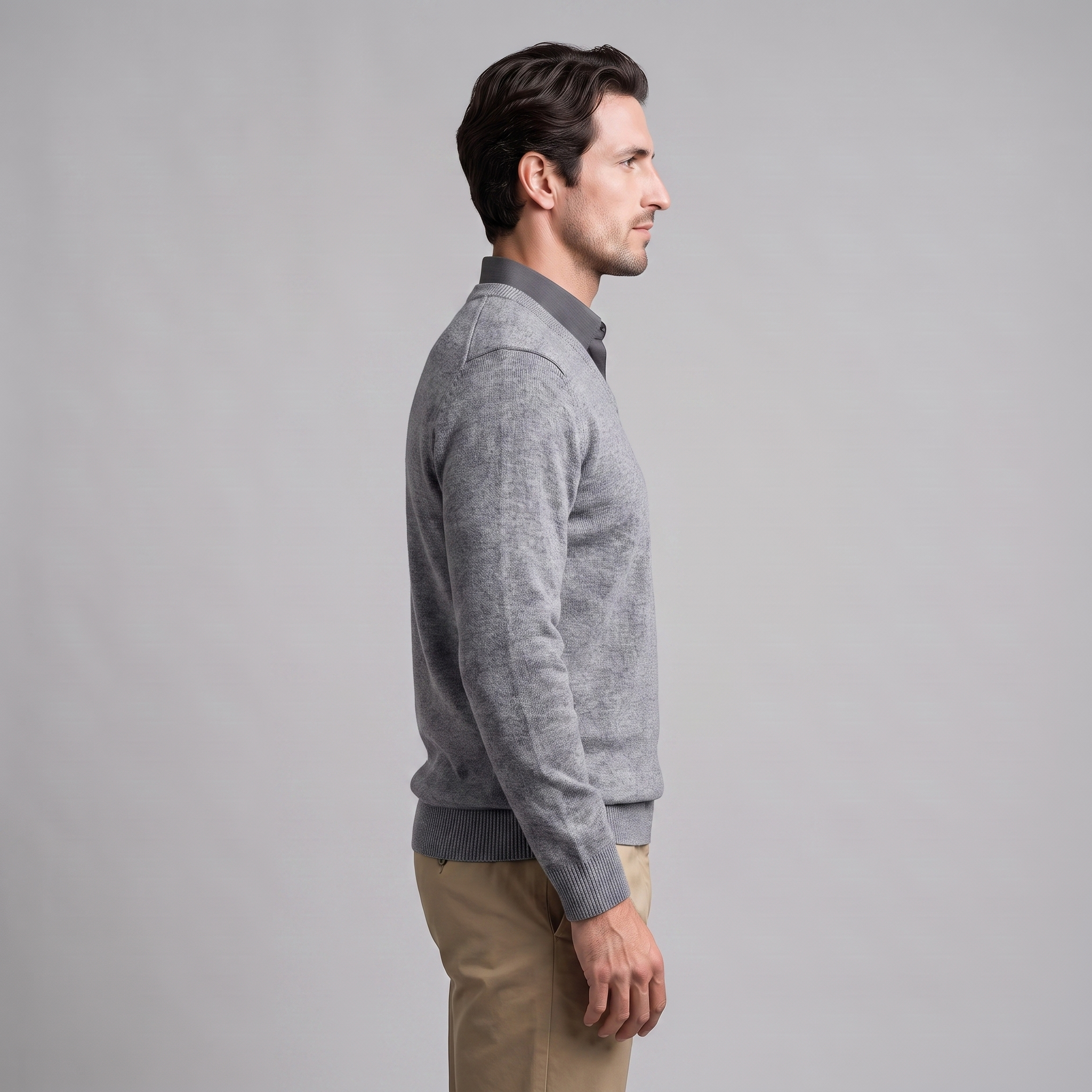 Herren Lässiger Langarm-Pullover mit V-Ausschnitt