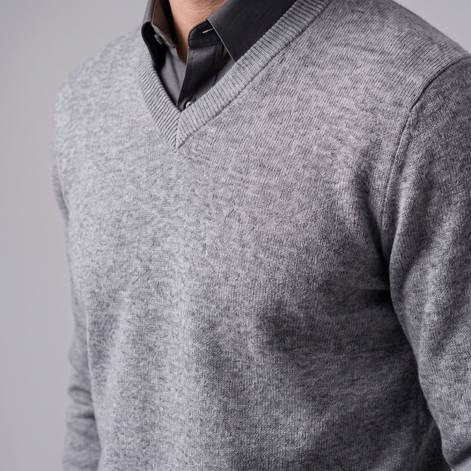 Herren Lässiger Langarm-Pullover mit V-Ausschnitt