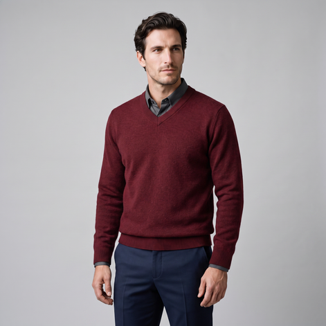 Herren Lässiger Langarm-Pullover mit V-Ausschnitt