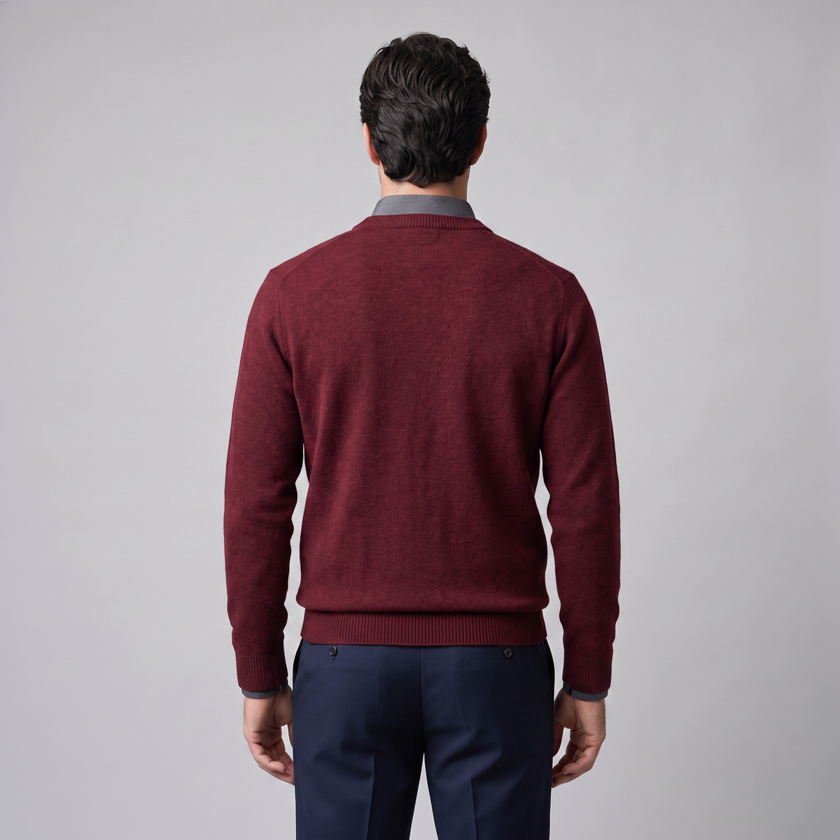 Herren Lässiger Langarm-Pullover mit V-Ausschnitt