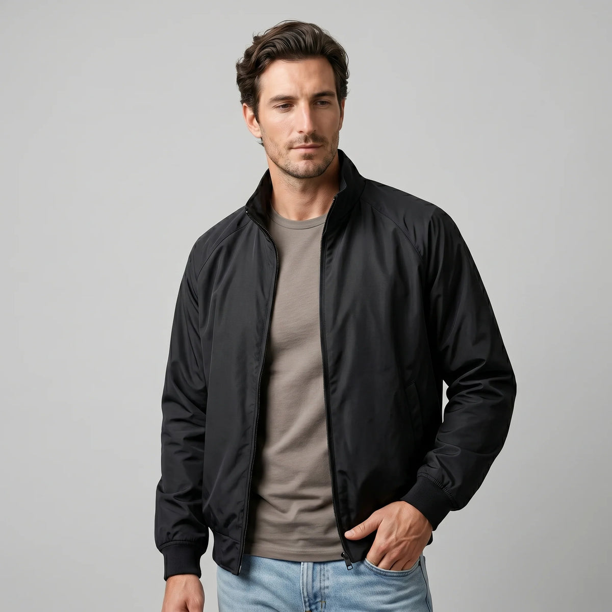 Herren Leichte Harrington-Jacke mit Stehkragen