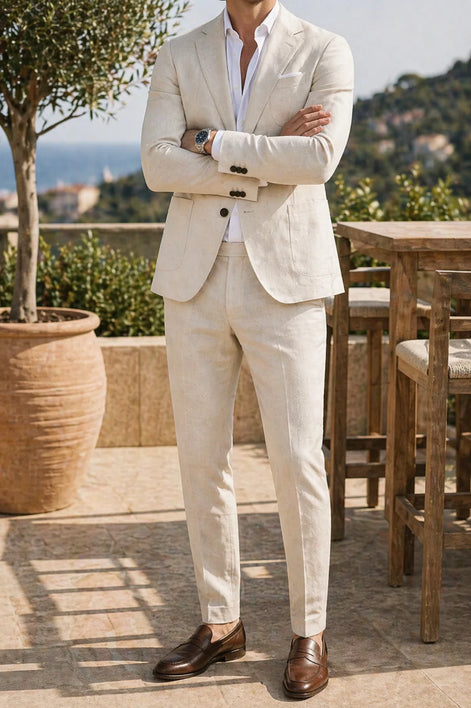 Herren Leinen Anzug Set Maßgeschneidert Elegantes Design