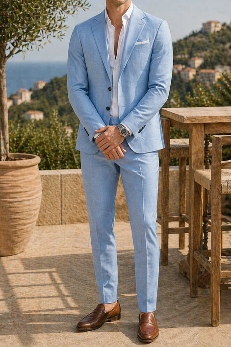 Herren Leinen Anzug Set Maßgeschneidert Elegantes Design