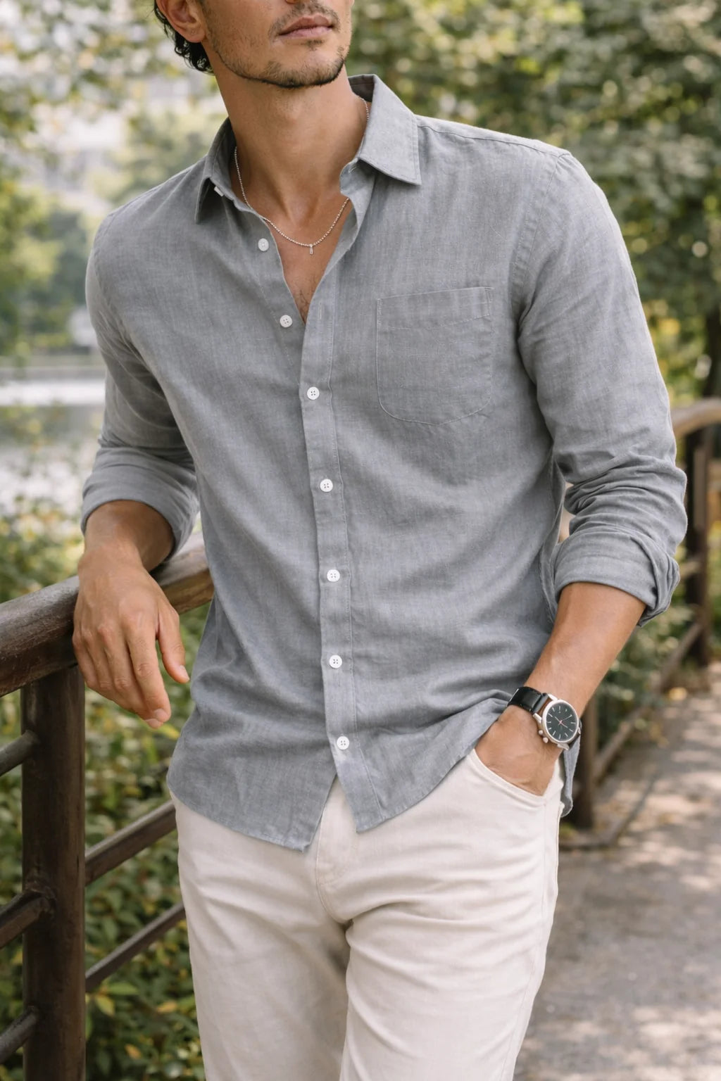Herren Leinen Langarmhemd