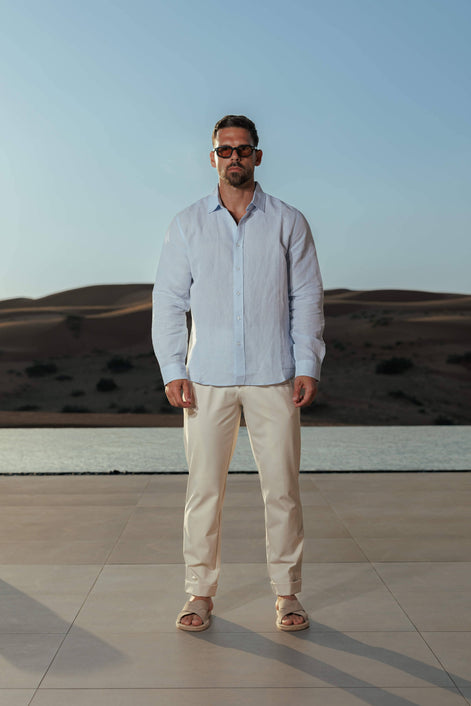 Herren Leinen Langarmhemd Sommer Casual