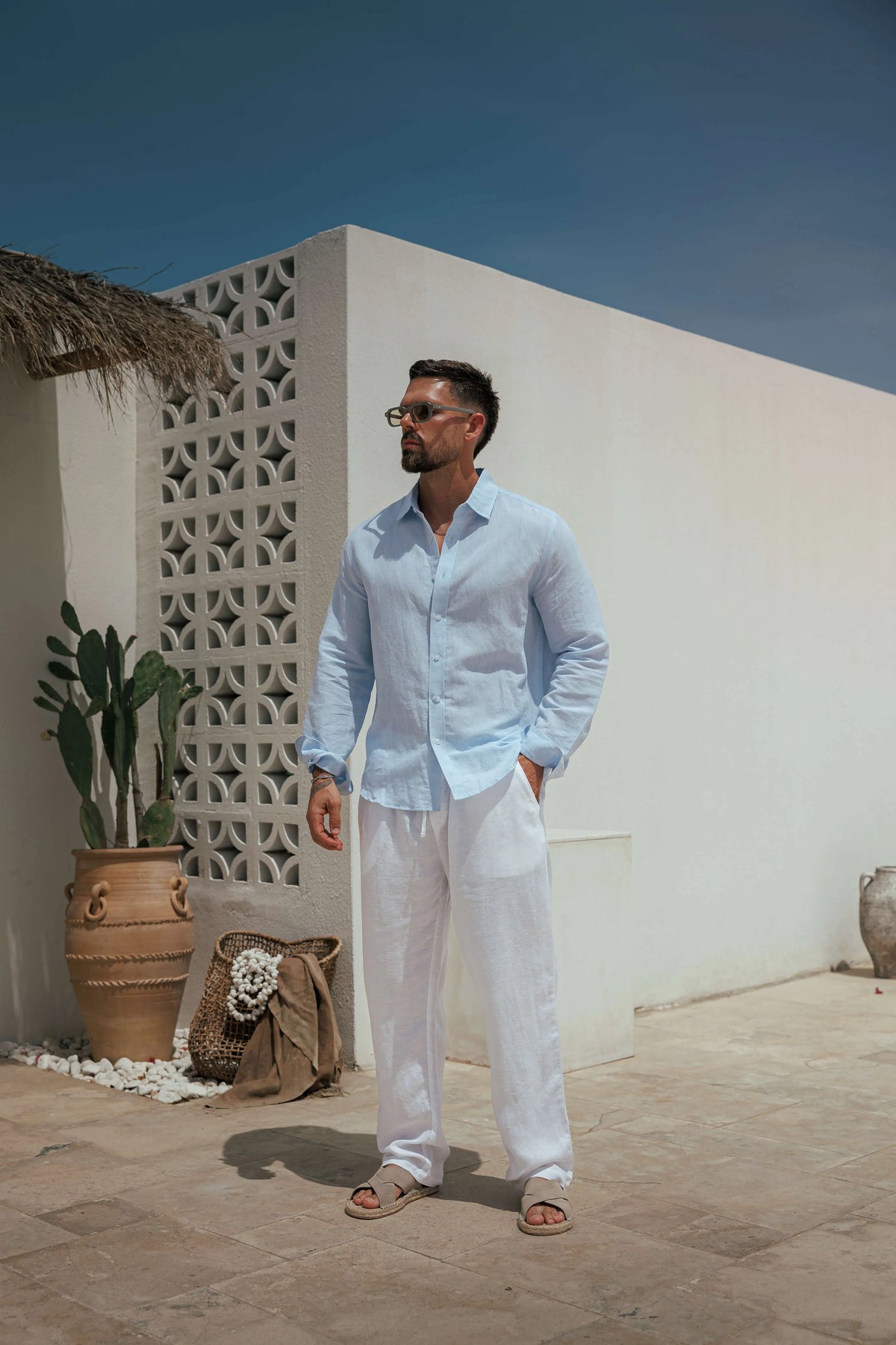 Herren Leinen Langarmhemd Sommer Casual