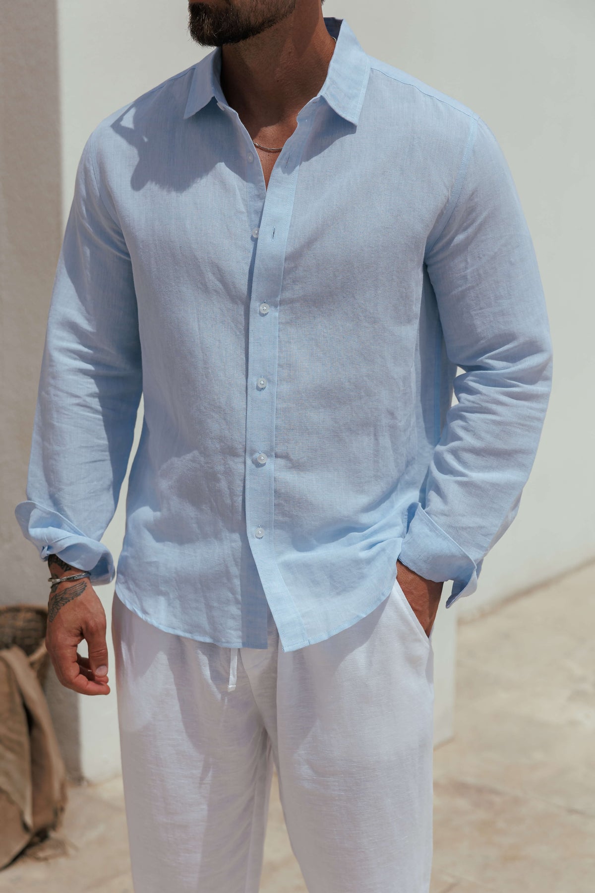 Herren Leinen Langarmhemd Sommer Casual