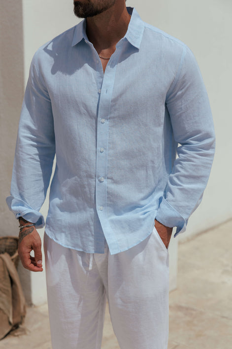 Herren Leinen Langarmhemd Sommer Casual