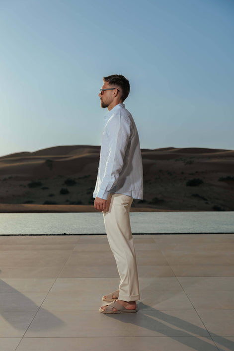 Herren Leinen Langarmhemd Sommer Casual