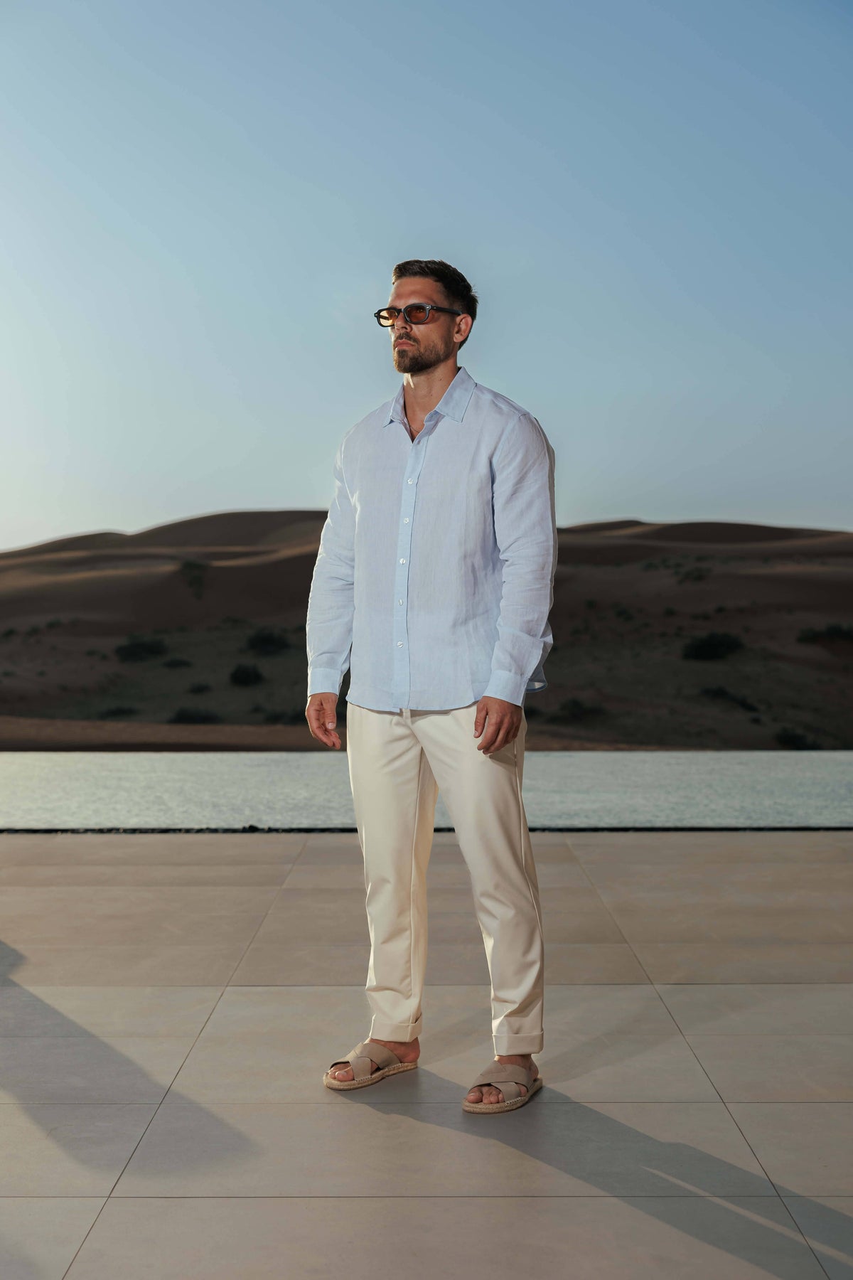 Herren Leinen Langarmhemd Sommer Casual