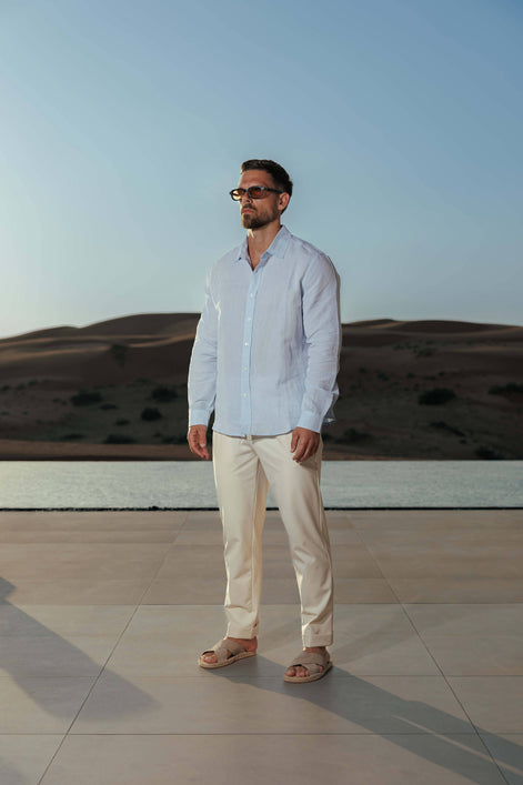 Herren Leinen Langarmhemd Sommer Casual