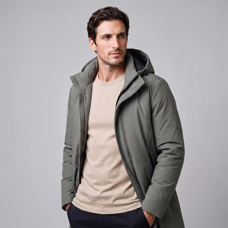 Herren Longline-Jacke mit Kapuze und Steppung