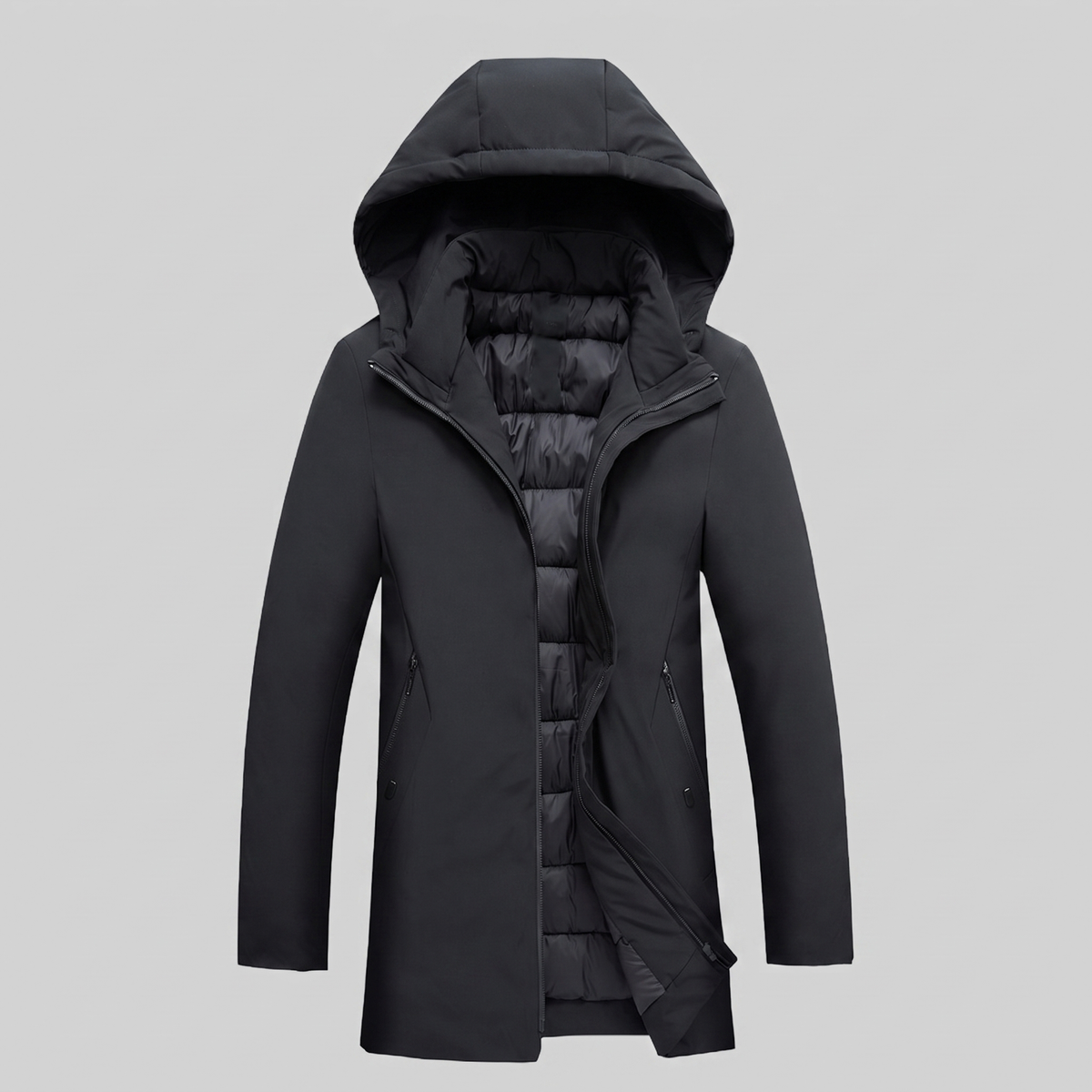 Herren Longline-Jacke mit Kapuze und Steppung