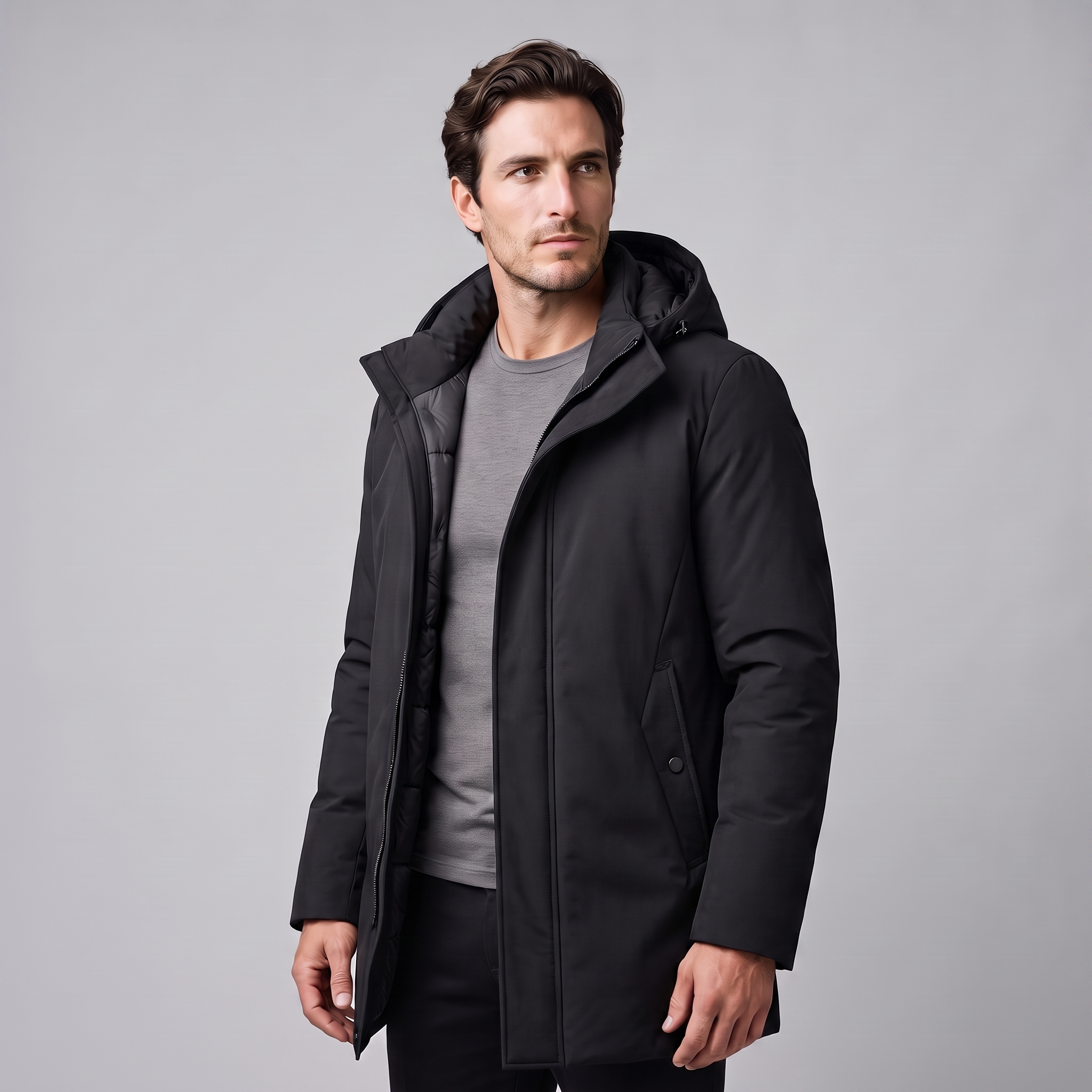 Herren Longline-Jacke mit Kapuze und Steppung