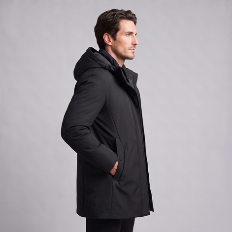 Herren Longline-Jacke mit Kapuze und Steppung
