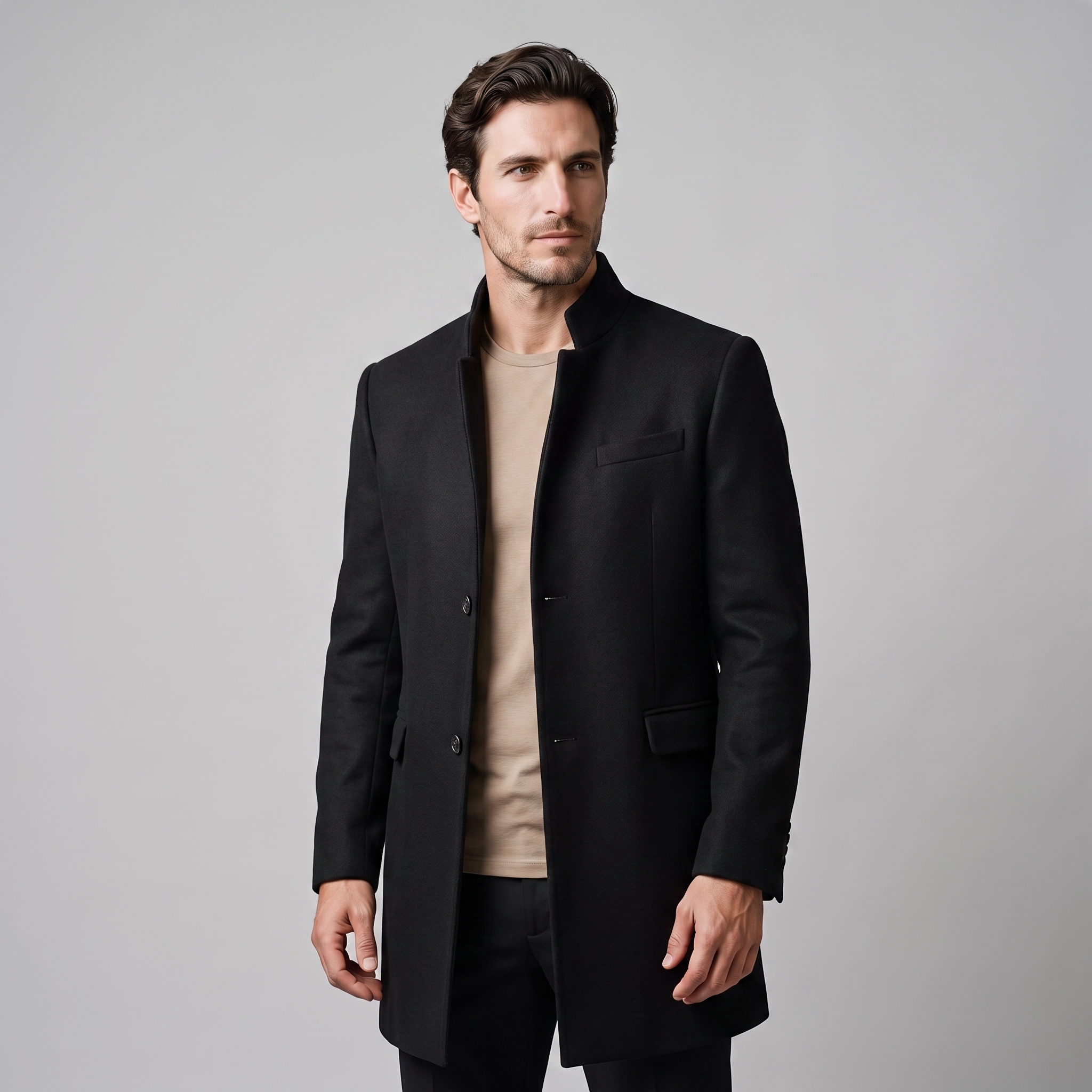 Herren Longline-Mantel mit Stehkragen