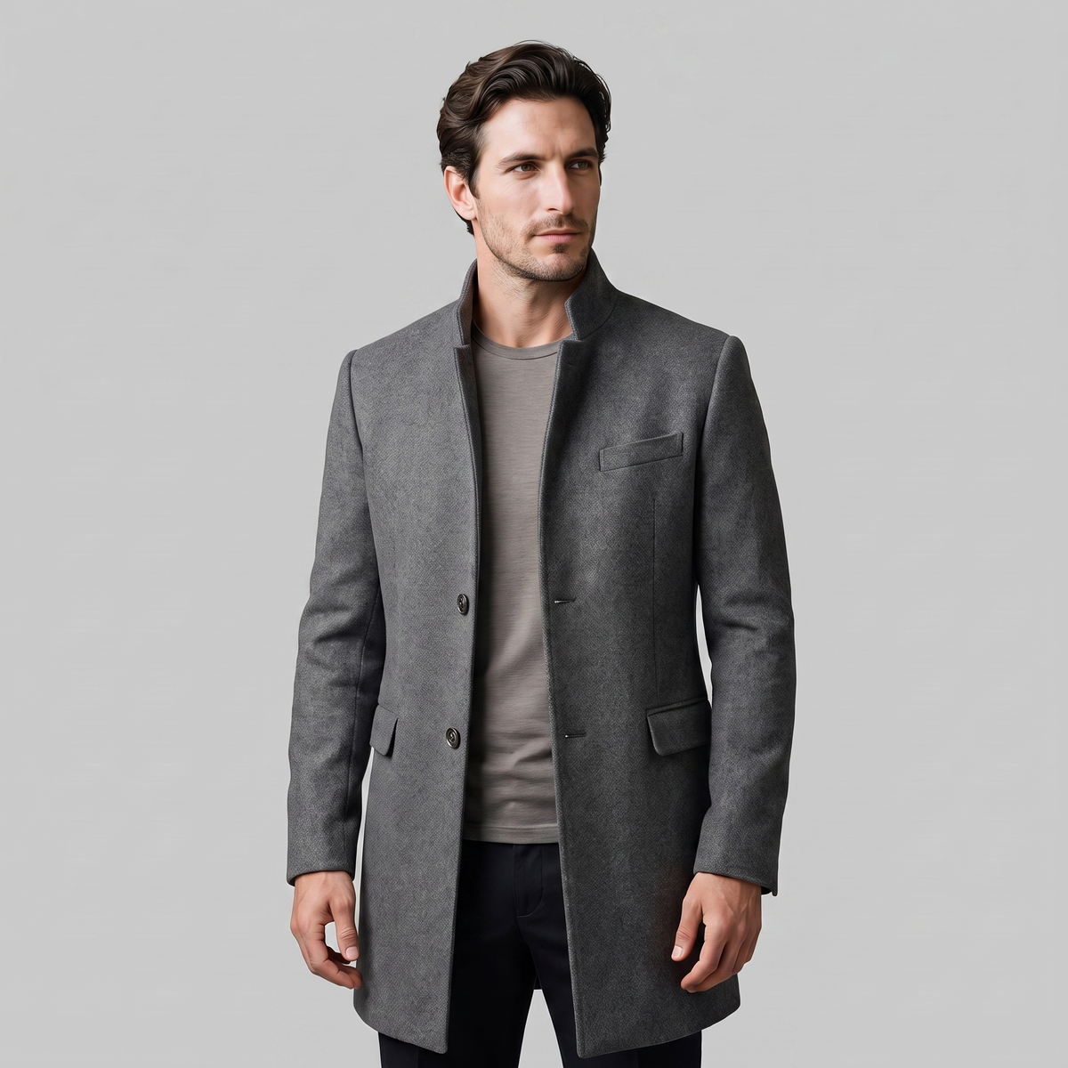 Herren Longline-Mantel mit Stehkragen