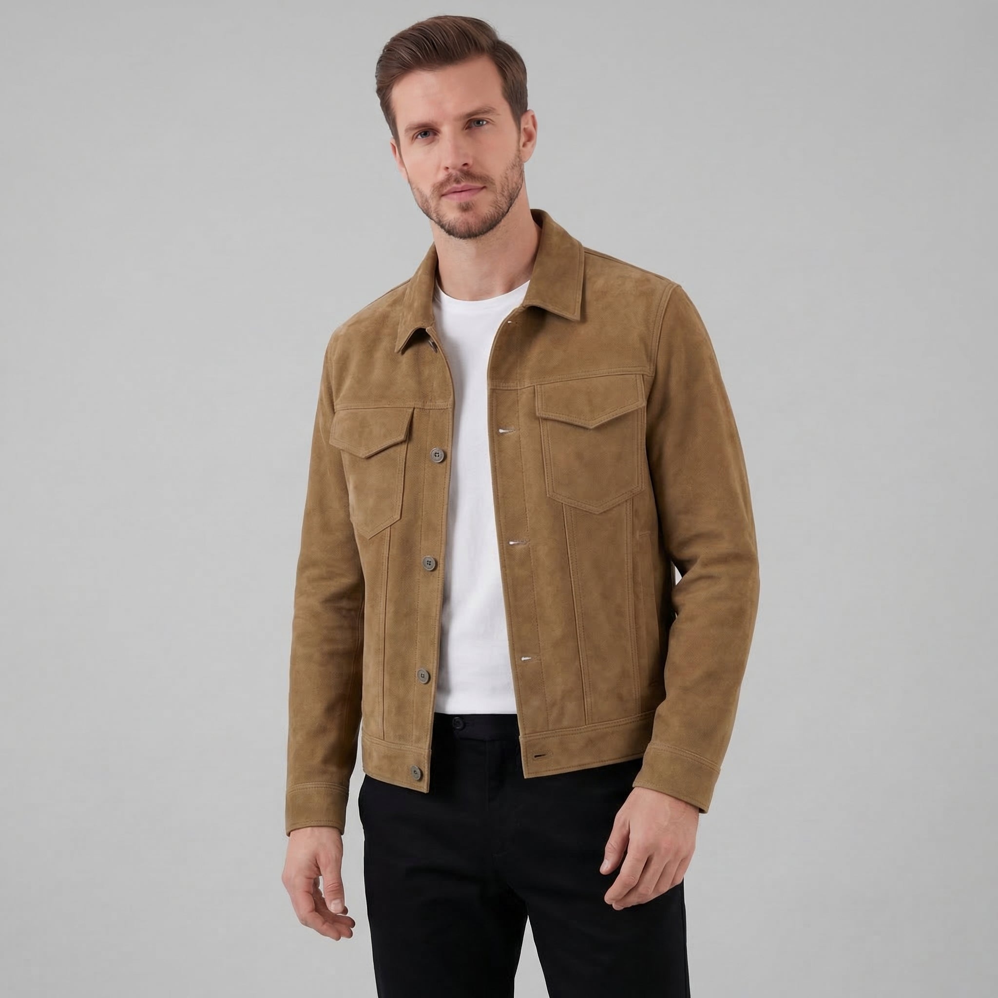 Herren Minimalistische Jacke Mit Knopfverschluss