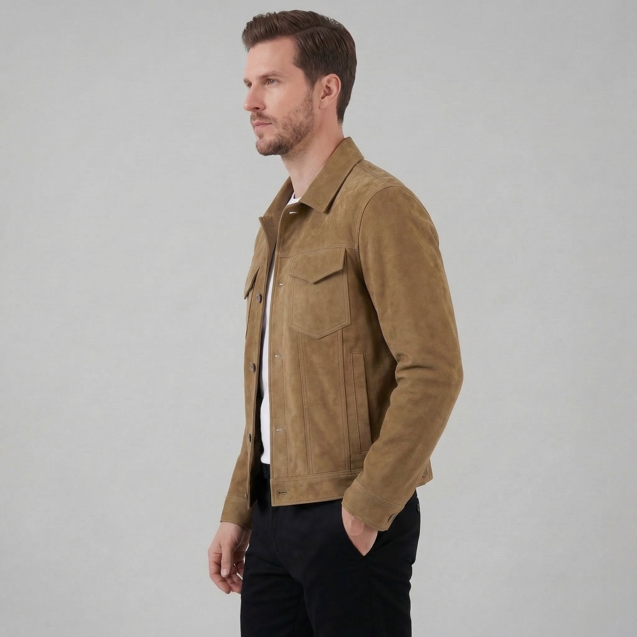 Herren Minimalistische Jacke Mit Knopfverschluss