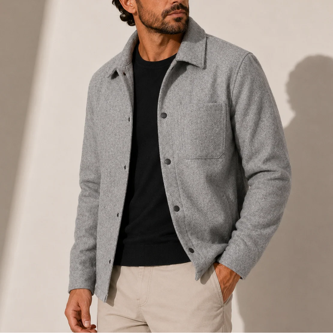 Herren Overshirt Jacke mit Knopfleiste für Freizeitlook