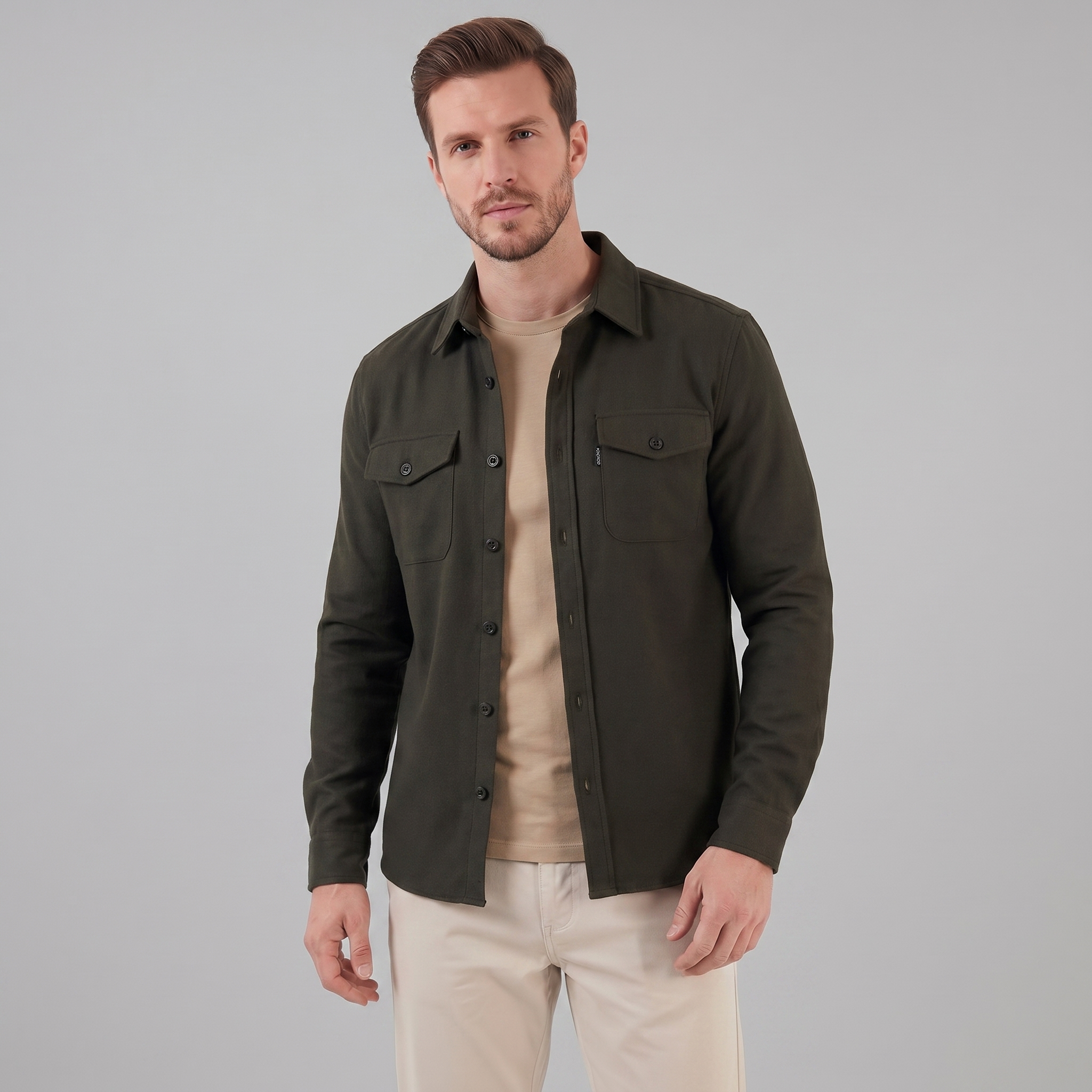 Herren Overshirt Mit Zwei Brusttaschen Slim Fit