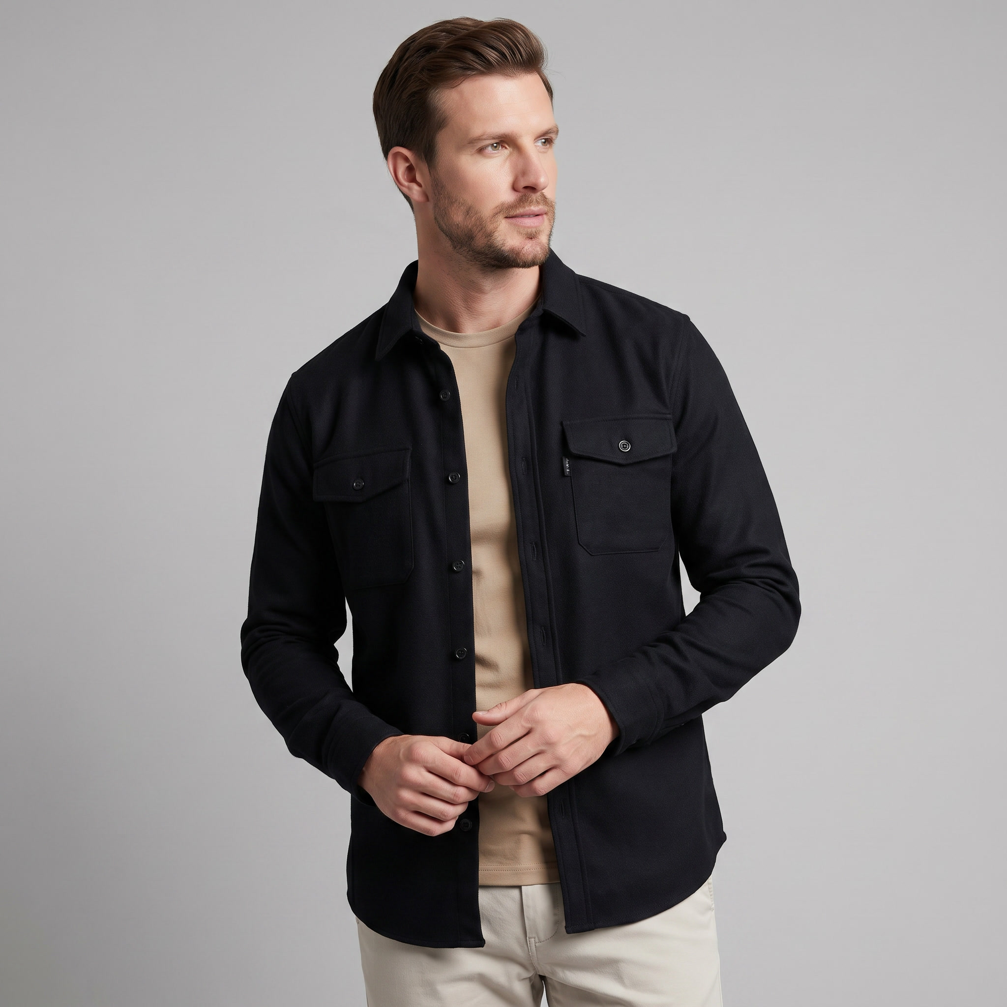 Herren Overshirt Mit Zwei Brusttaschen Slim Fit